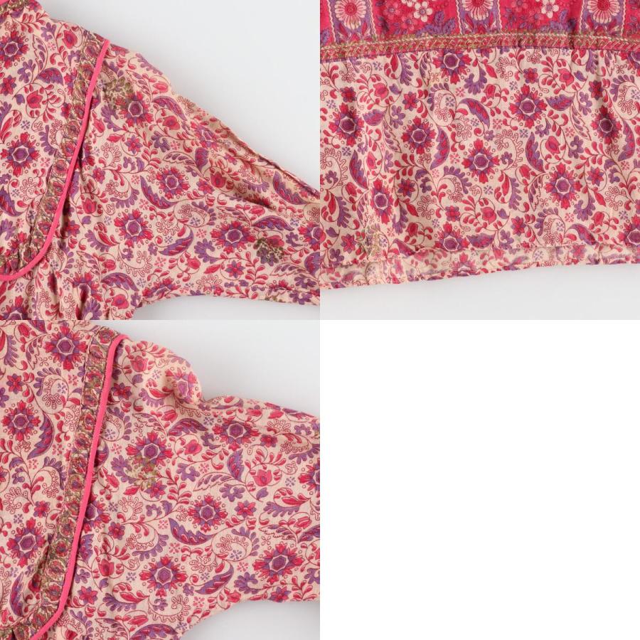 古着 ゴールドスタンプ マキシ丈 長袖 タイト インド綿 ワンピース  