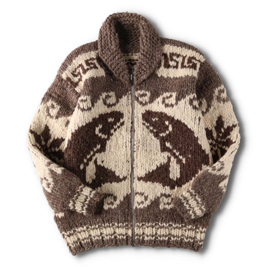 古着 ~80年代 総柄 魚柄 鮭柄 カウチンセーター メンズM ヴィンテージ