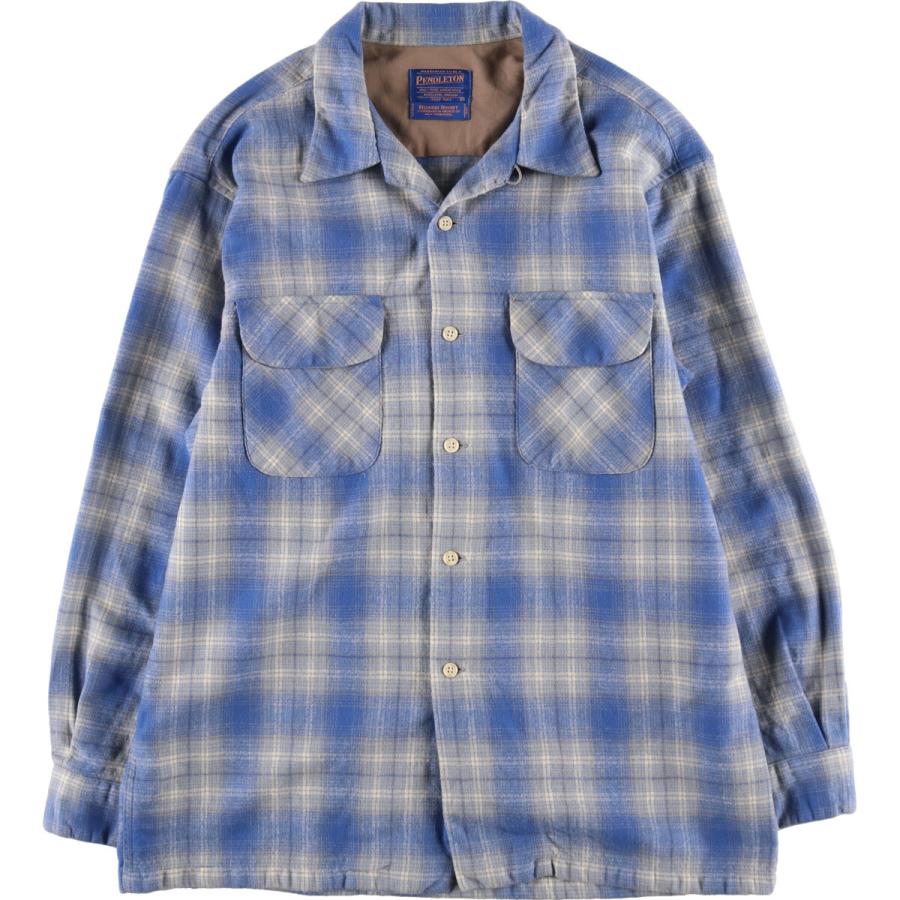 00s PENDLETON オンブレ ウール ボードシャツ 開襟 チェック L 美品 ペンドルトン オンブレ チェック ウール 長袖 ボードシャツ