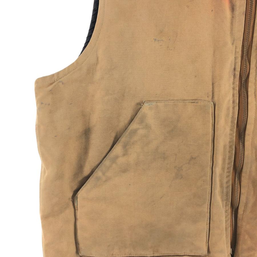 古着 USA製 カーハート ダックベスト ジャケット 腰ゴム ベージュ ブラウン 1aef27f832f27704e0a556d0fbdc57