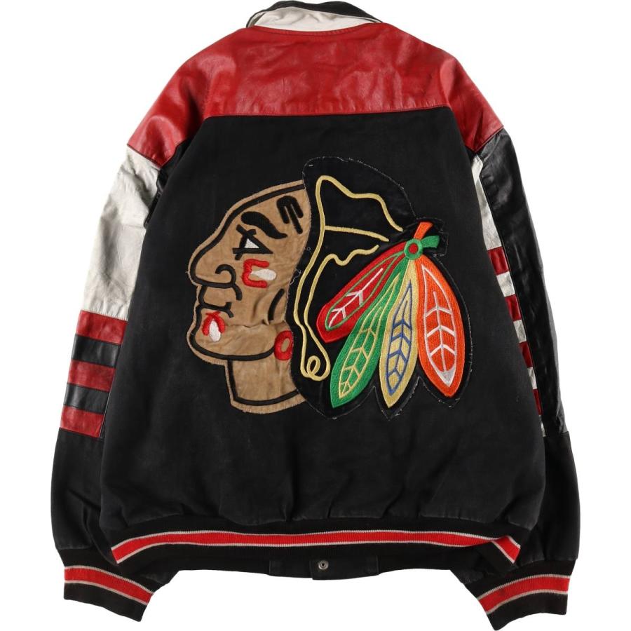 古着 ジェフハミルトン NHL シカゴブラックホークス 襟付き 袖革 古着 ジェフハミルトン NHL シカゴブラックホークス 襟付き 袖革
