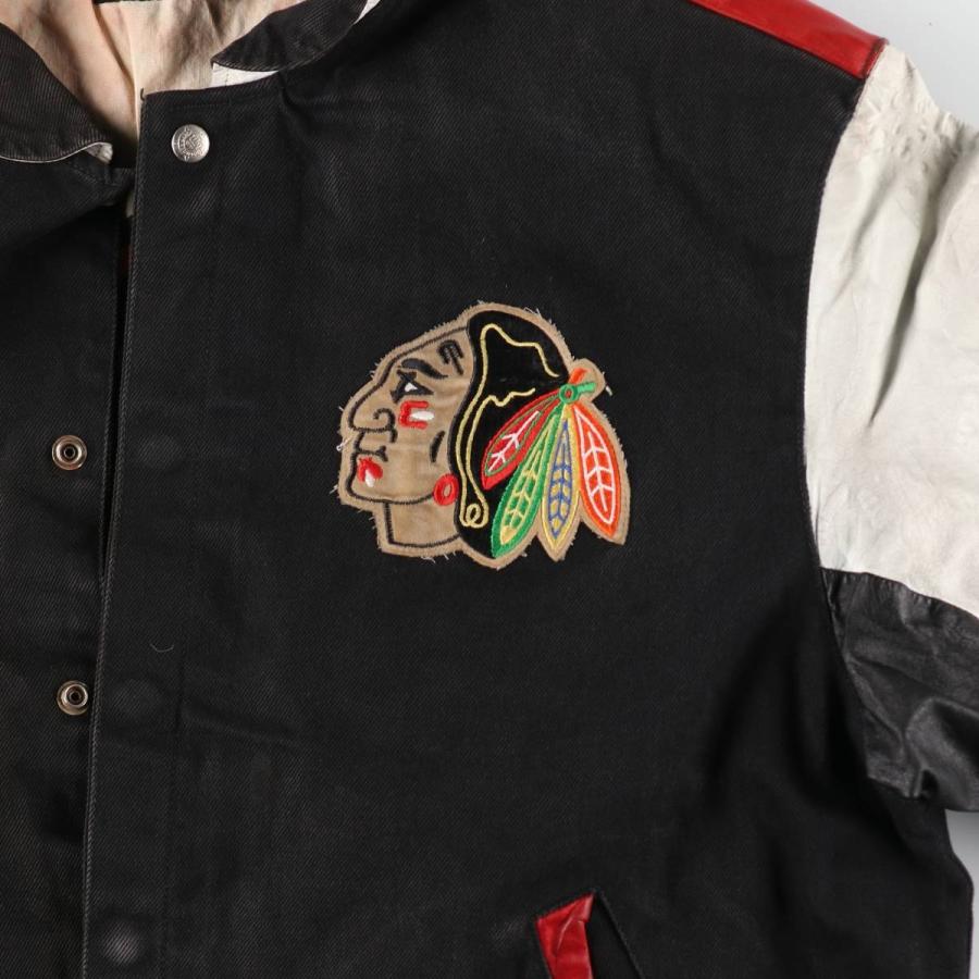 古着 ジェフハミルトン NHL シカゴブラックホークス 襟付き 袖革 古着 ジェフハミルトン NHL シカゴブラックホークス 襟付き 袖革