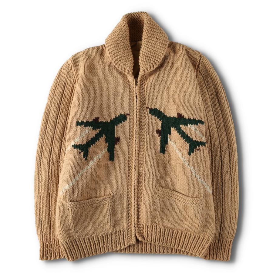 古着 50~60年代 UNKNOWN 総柄 戦闘機柄 カウチンセーター メンズM相当 