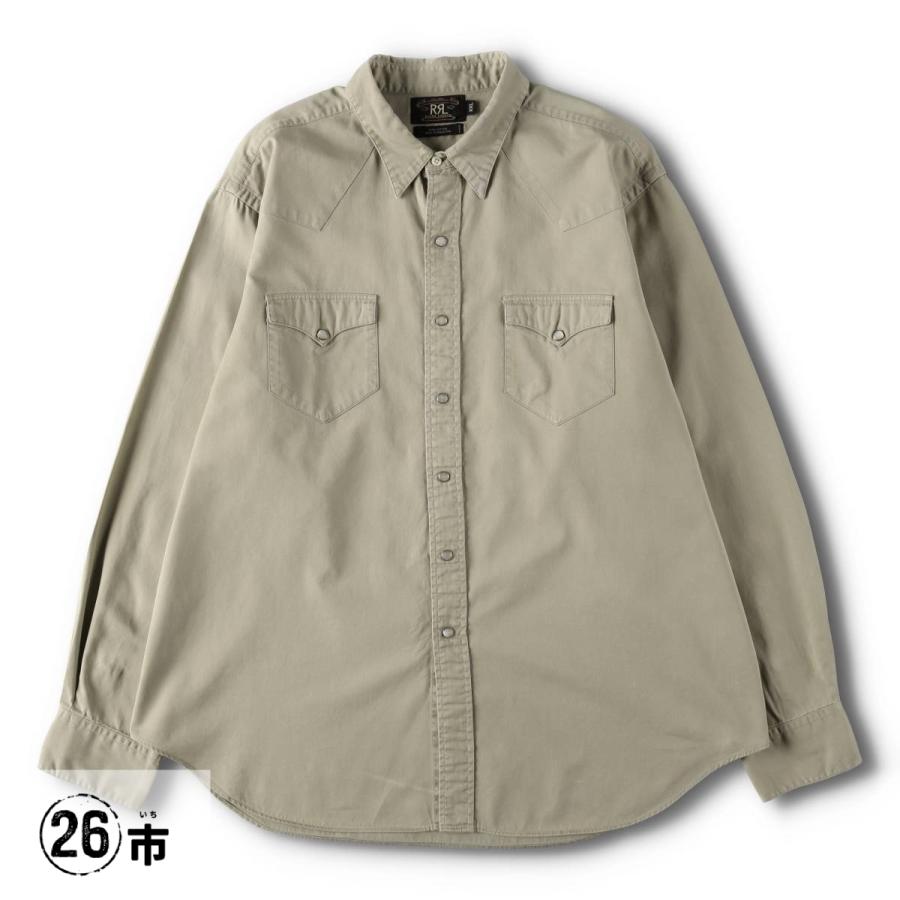 90s 三ツ星タグ　RRL ダブルアールエル　長袖シャツ　オンブレ　Lサイズ 古着 90年代 ラルフローレン RRL ダブルアールエル 第一期3つ星タグ