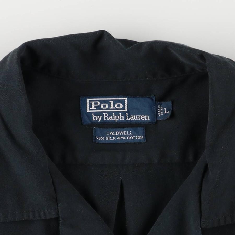 90s ラルフローレン シルク コットン L/S shirt ブラック L 古着 90s ralphlauren caldwell シルクコットン オープンカラーシャツ 完全