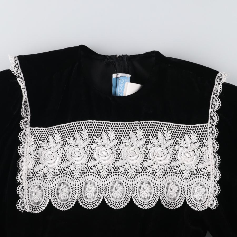 古着 80年代 ガンネサックス GUNNE SAX ハーフ丈 ベロア 長袖 フレア ワンピース USA製 レディースXS相当 ヴィンテージ /evb030353_5