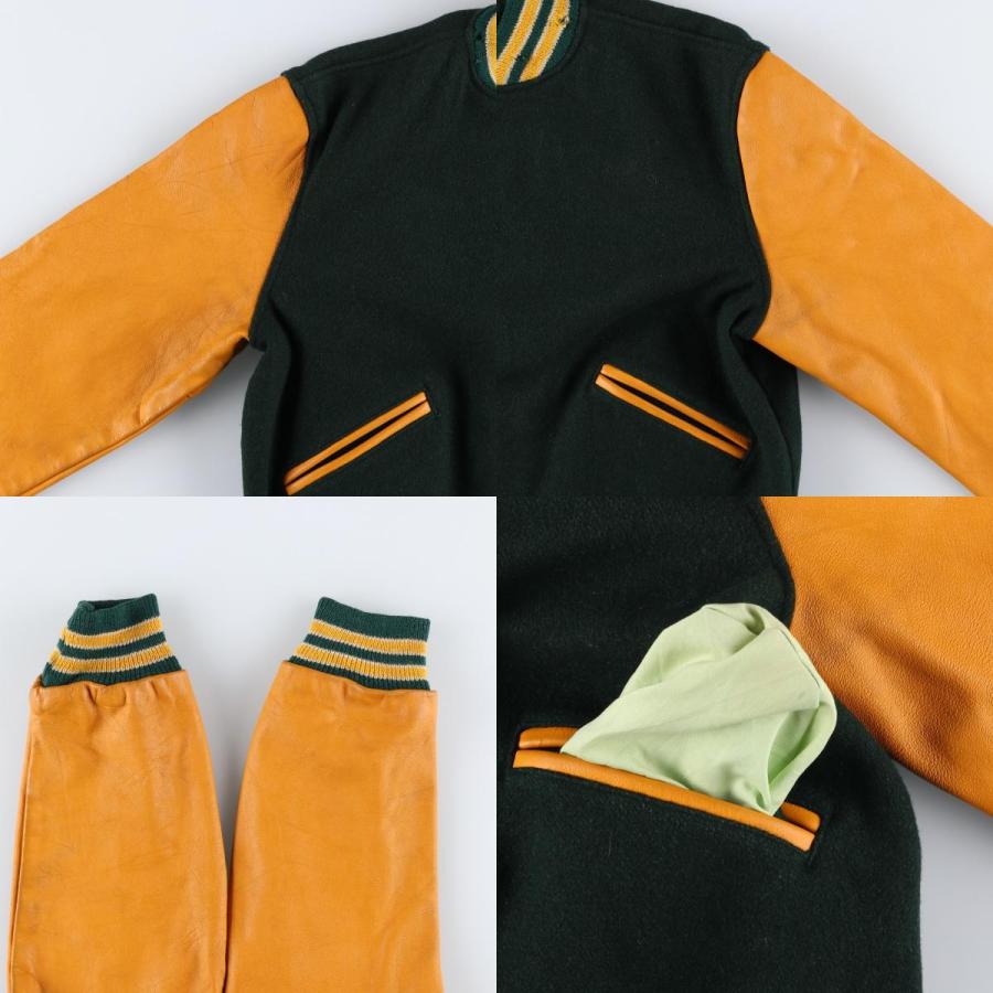 古着 60年代 バトウィン BUTWIN 袖革ウールボタンスタジャン バー