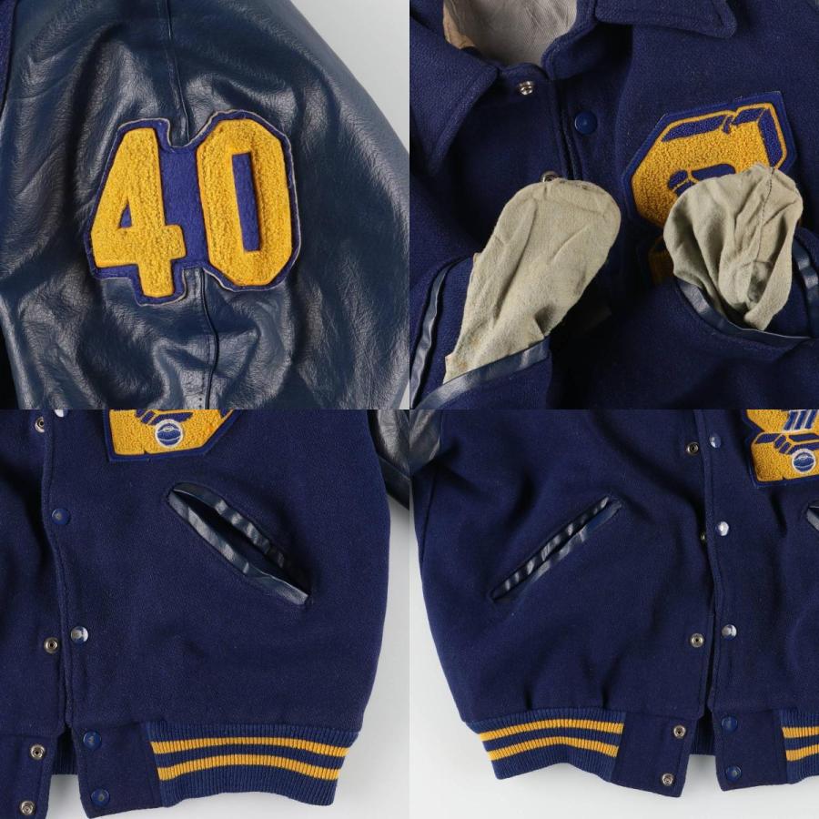 古着 ~80年代 HOWE 襟付き 中綿入り 袖革ウールボタンスタジャン バー