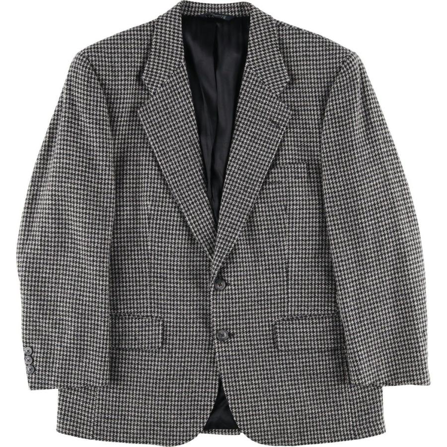 バーバリー　テーラードジャケット　千鳥格子　ネイビー　総裏　90's L BURBERRY（バーバリー） 古着 Burberry's 千鳥格子柄 ウールテーラード
