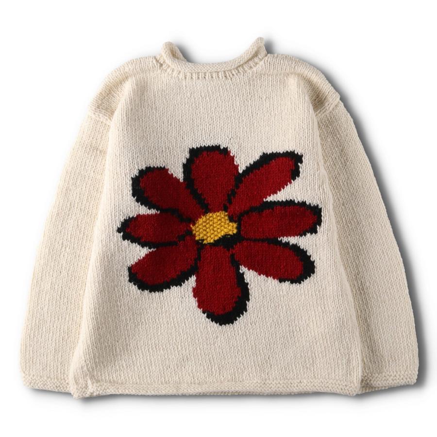 エクアドルニット ロールネック ネパール製 デイジー 花 ヴィンテージ