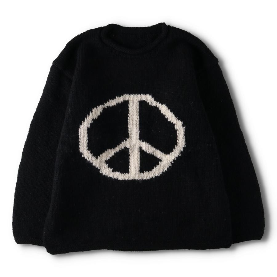 ブラック ピースマーク エクアドルニットタイプ ロールネック ウール