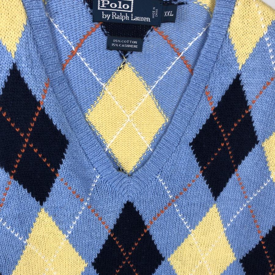 古着 ラルフローレン POLO by Ralph Lauren アーガイル柄 カシミア混 V 