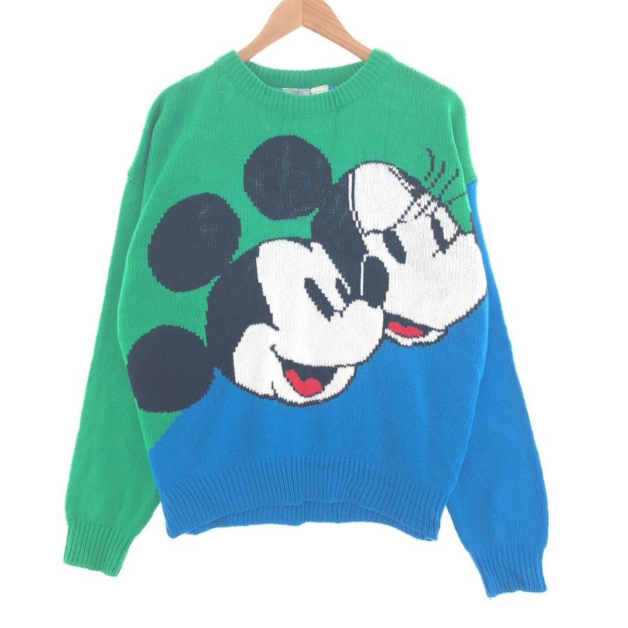 古着 90年代 DISNEY MICKEY MOUSE ミッキーマウス 総柄 コットンニット 