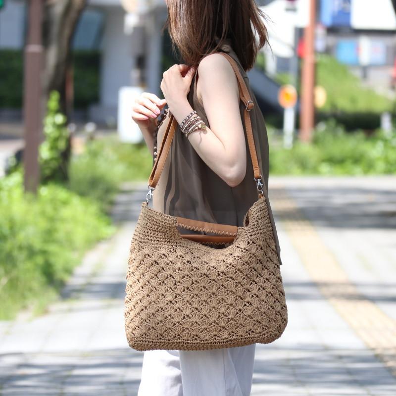 かごバッグ 2way ショルダー付き 新品 かごバッグ 2way ショルダー トートバッグ ファスナー付き 斜めがけ