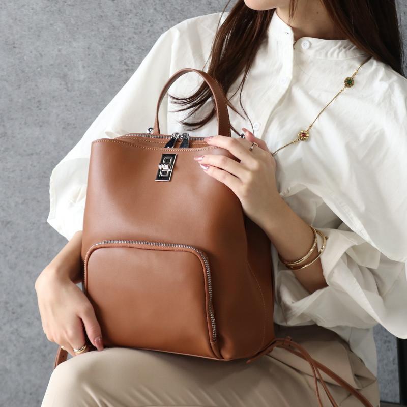 Mulberry 3way レザー バッグ A4可能 ブラウン ターンロック 本革 3way リュック レディース ツイストロック レザー 実用的 A4