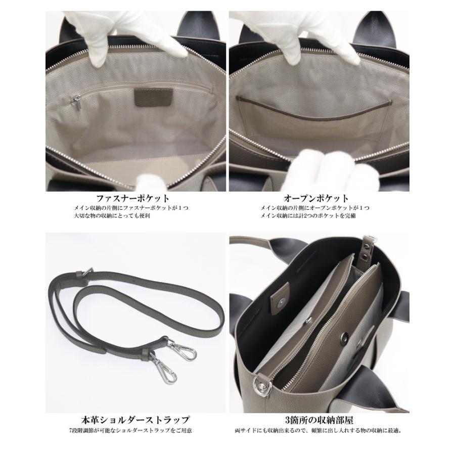 本革 舟形 トートバッグ ファスナー付き レザーバッグ 2way レディース