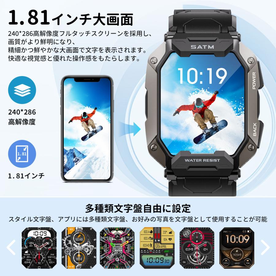 スマートウォッチ 2024革新モデル 軍用規格防水防塵耐衝撃1.43