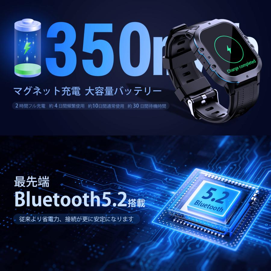 2024新登場 スマートウォッチ 軍用規格 Bluetooth通話機能 1.96インチ超大画面 Bluetooth5.2 運動モード 着信通知 1ATM防水 睡眠モニター iPhone・Android対応｜jandkstore｜04