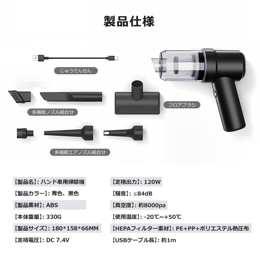 ハンディクリーナー 強力吸引 車内 ハンディ掃除機 超軽量 多機能 掃除