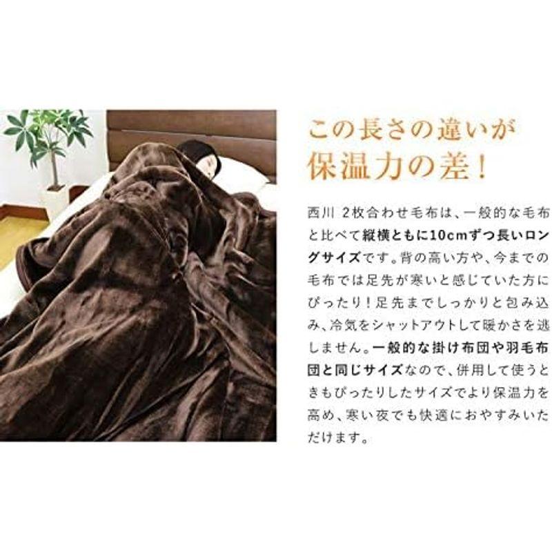 お得な2点セット品 西川株式会社 2枚合わせ 毛布 ダブルロング 190×210cm （DR） 無地カラー ブラウン色2点セット もうふ ブ