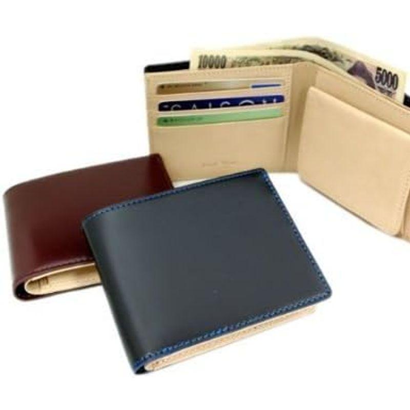 Saint Mode（セイントモード）国産コードバン(馬尻革)×本ヌメ革財布(BOX型小銭入付二つ折財布） (ブルー) 馬尻革 Mode セイントモード 国産コードバン ×本ヌメ革財布 BOX型小銭入付二つ折財布 ブルー