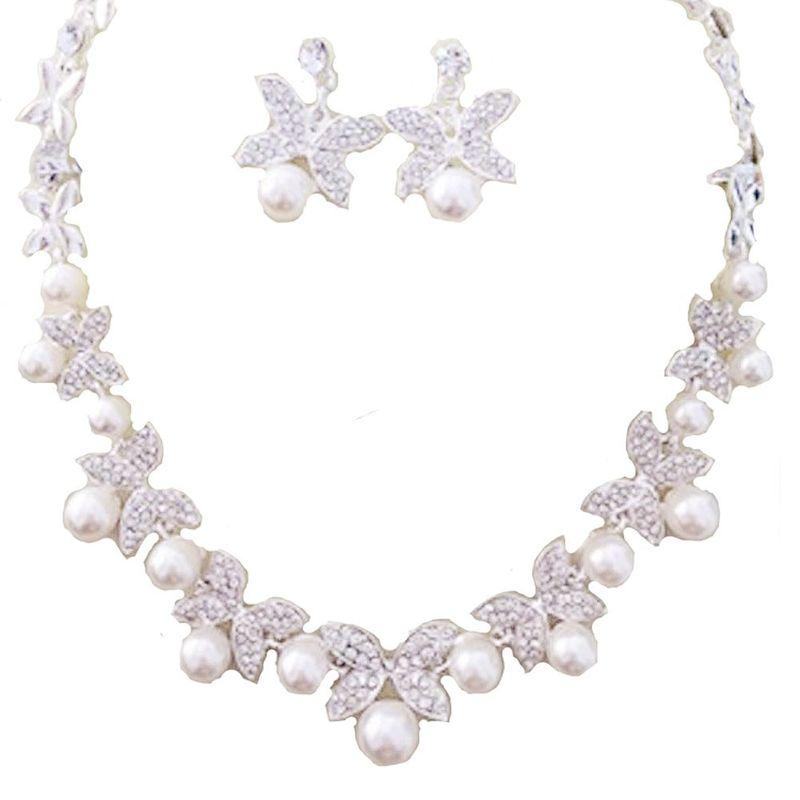 KimBerley ウェディング ネックレス ピアス 2点 セット ブライダル 結婚式 花嫁 ニ次会 撮影 アクセサリー ラインストーン パ