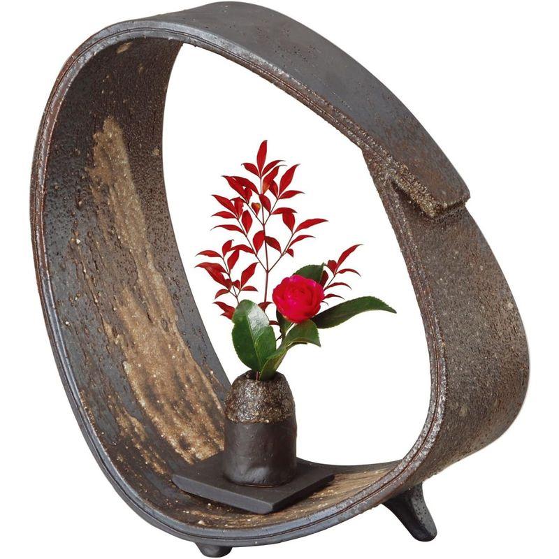 信楽焼 花器 輪型一輪花入(大) 幅29x奥13.5x高さ32cm 505-01 幅29x奥13 5x高さ32cm 花器 輪型一輪花入 大 サイズ