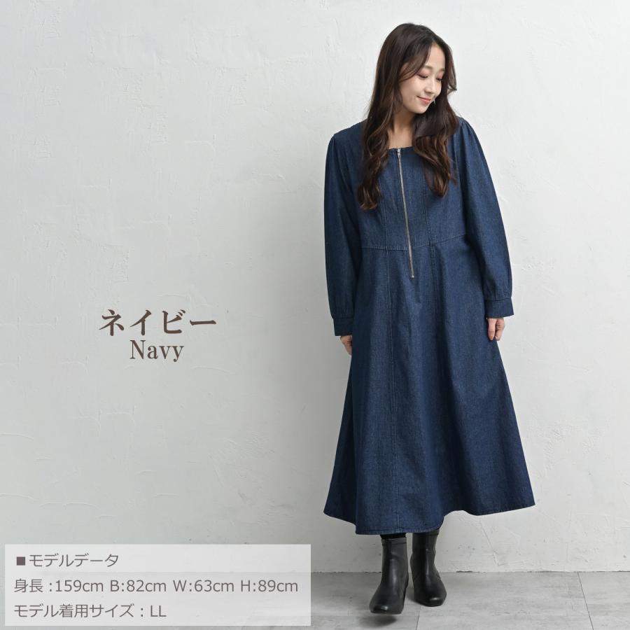 DAMA collection 絹100% 3L 大きいサイズ　ロング丈　美品 JANJAM デニムワンピース 大きいサイズ レディース 長袖 ロング丈