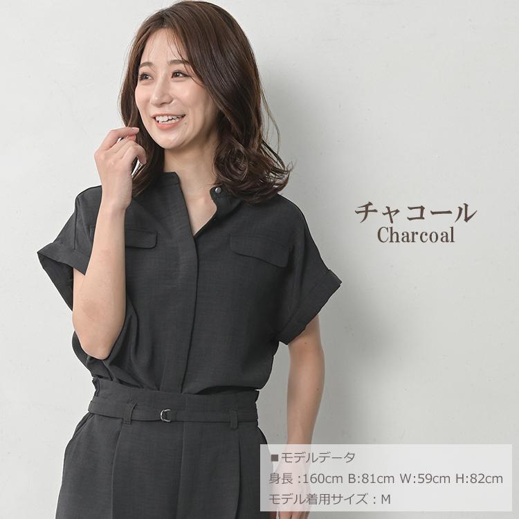 ブラウス 大きいサイズ レディース メール便送料350円 半袖 バンドカラー UVカット 接触冷感 シャツ トップス M LL 3L 4L 5L | JANJAM | 17