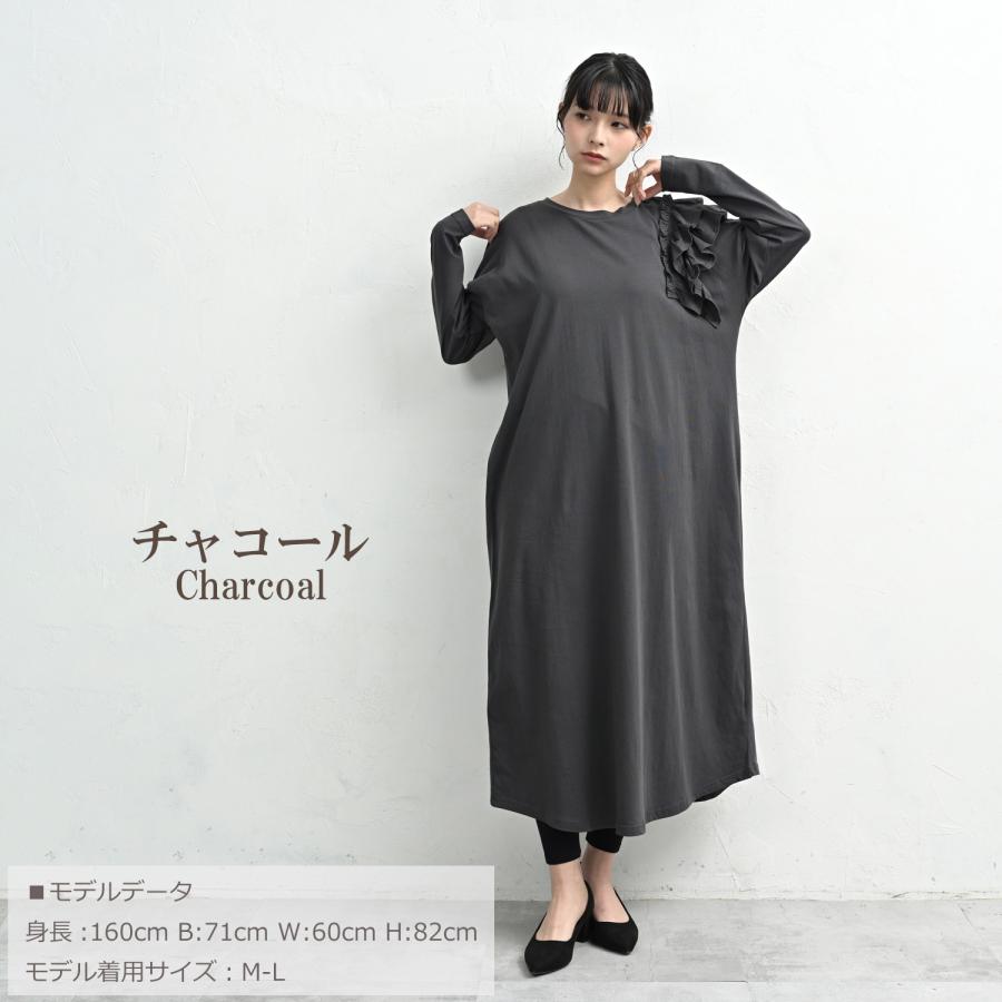 JANJAM 片袖フリルワンピース 大きいサイズ レディース ロング丈 長袖