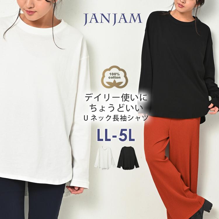 ロングTシャツ 大きいサイズ レディース メール便送料350円 長袖 ロンT 無地 Uネック バックテール トップス cotton100 LL-3L  4L-5L :on-ssa-tp0221:大きいサイズレディースJANJAM - 通販 - Yahoo!ショッピング