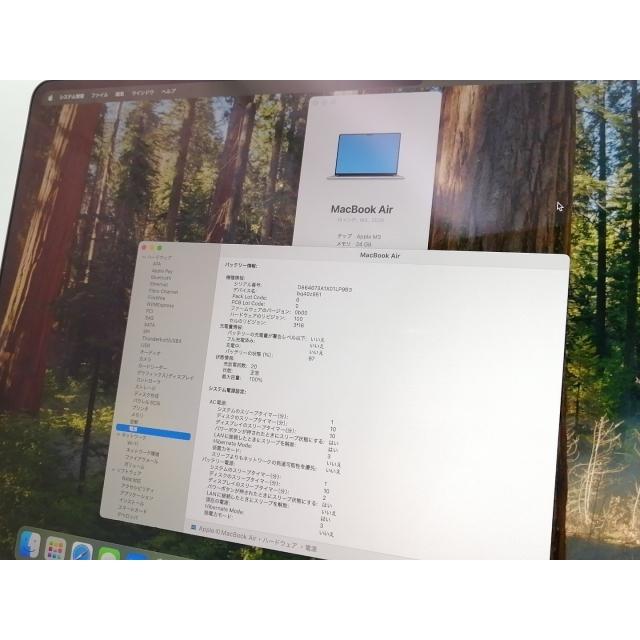 中古】Apple MacBook Air 15インチ CTO (M3,2024) シルバー M3(CPU:8C