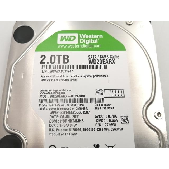 中古】W.D. WD20EARX WD Green 2TB/回転数可変/64MB/6Gbps【ECセンター