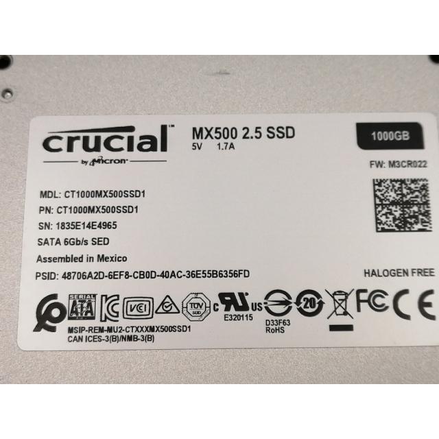 中古】Crucial CT1000MX500SSD1 1TB/SSD/6GbpsSATA/2018年1月/3D TLC