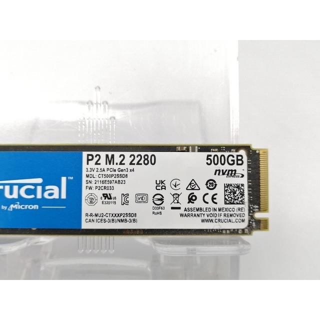 中古】Crucial P2(CT500P2SSD8JP) 500GB/M.2 2280(PCIe3.0 NVMe)/QLC
