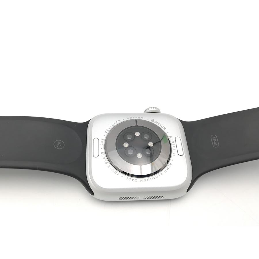【中古】Apple Apple Watch Series11 42mm Cellular シルバーアルミニウムケース/ブラックスポーツバンド (M/L)【ECセンター】保証期間１ヶ月【ランクA】の画像