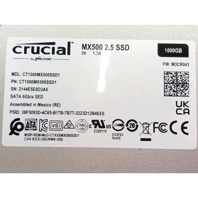 中古】Crucial CT1000MX500SSD1 1TB/SSD/6GbpsSATA/2018年1月/3D TLC