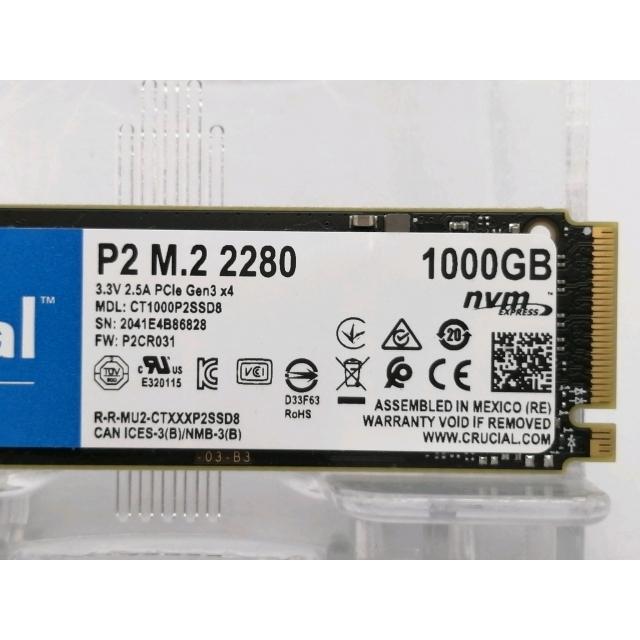 中古】Crucial P2(CT1000P2SSD8JP) 1TB/M.2 2280(PCIe3.0 NVMe)/QLC