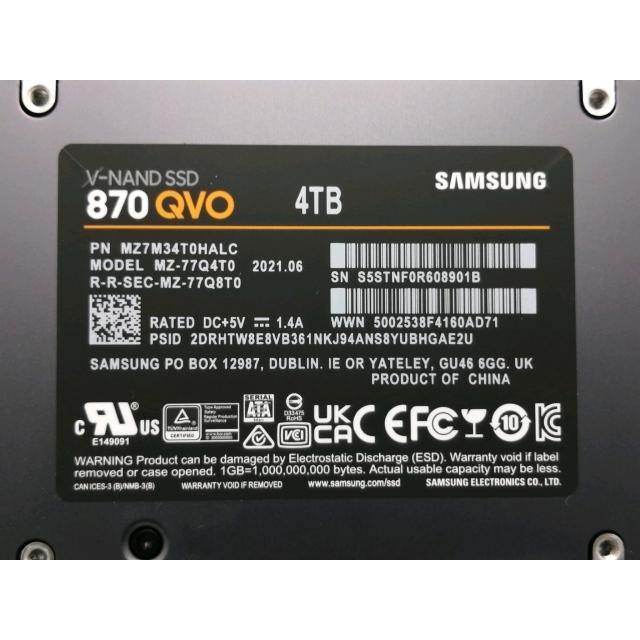 中古】SAMSUNG 870 QVO MZ-77Q4T0B/EC 4TB/SSD/6GbpsSATA/QLC【EC