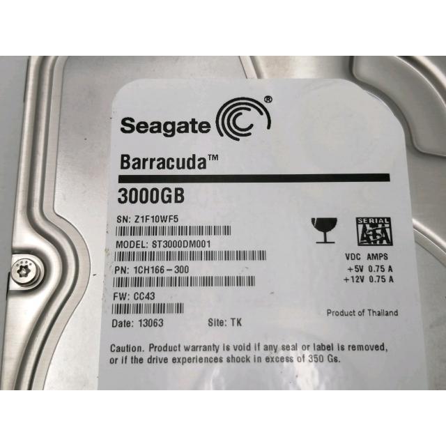 中古】Seagate ST3000DM001 3TB/7200rpm/64MB/6Gbps【ECセンター】保証