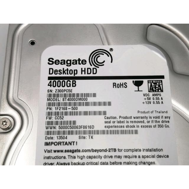 中古】Seagate ST4000DM000 4TB/5900rpm/64MB/6Gbps【ECセンター】保証