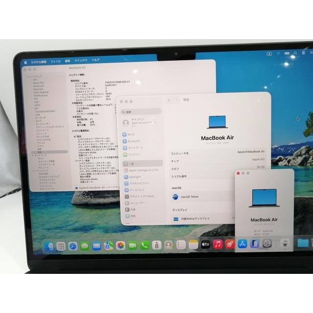 【中古】Apple MacBook Air 13インチ CTO (M3,2024) ミッドナイト M3(CPU:8C/GPU:10C)/16G/512G【浜松駅前】保証期間１ヶ月【ランクA】の画像