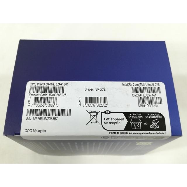 未使用】Intel Core Ultra 5 225 (3.3GHz) Box LGA1851/10C(P:6C/E:4C