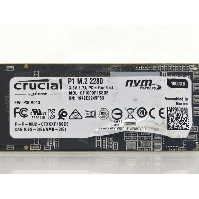 中古】Crucial P1(CT1000P1SSD8JP) 1TB/M.2 2280(PCIe3.0 NVMe)/QLC