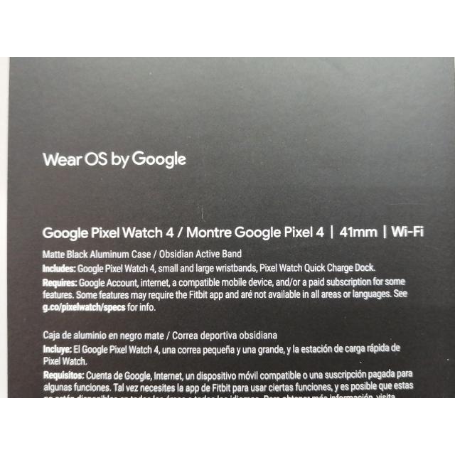 【未使用】Google Pixel Watch4 Wi-Fiモデル 41mm Matte Black アルミケース/Obsidian アクティブ バンド【川越クレアモール】保証期間３ヶ月の画像