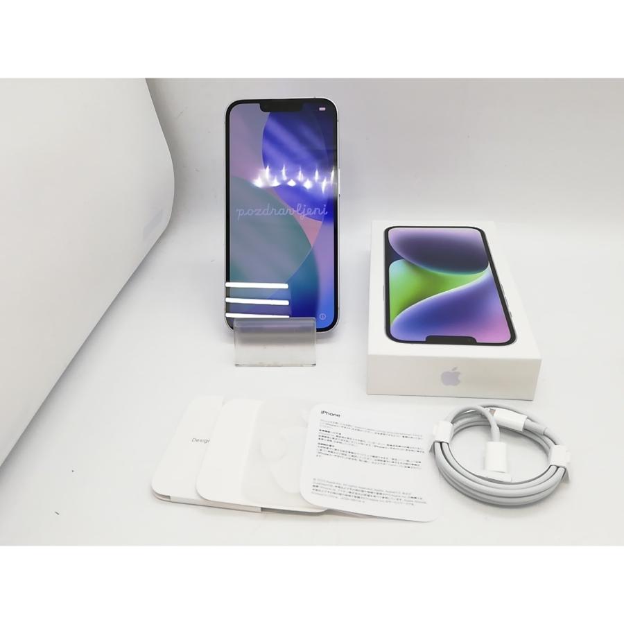 【中古】Apple au 【SIMフリー】 iPhone 14 128GB パープル MPUY3J/A【アリオ倉敷】保証期間１ヶ月【ランクC】の画像