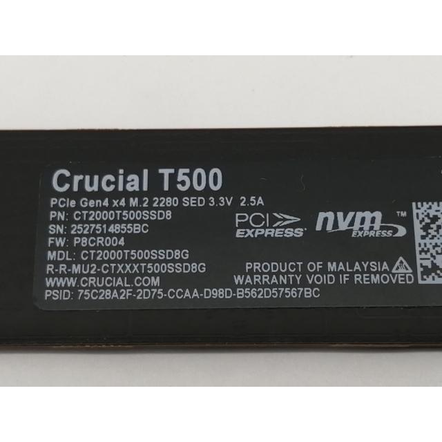中古】Crucial T500 CT2000T500SSD8JP 2TB/M.2 2280 (PCIe4.0 NVMe