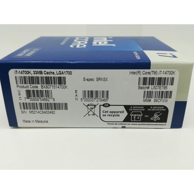 未使用】Intel Core i7-14700K(3.4GHz) Box LGA1700/20C(P:8C/E:12C