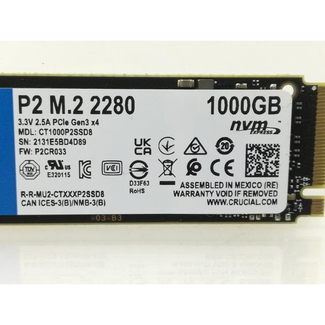中古】Crucial P2(CT1000P2SSD8JP) 1TB/M.2 2280(PCIe3.0 NVMe)/QLC