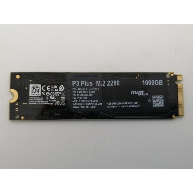中古】Crucial P3 Plus(CT1000P3PSSD8) 1TB/M.2 2280(PCIe4.0 NVMe